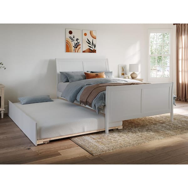 AFI Portland Full Platform Bed with Matching Foot Board with Full Size Urban Trundle Bed in White
