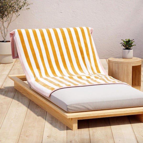 FRESHFOLDS Marigold / Dusty Rose 100% Cotton Stripe Border Oversized Beach and Pool Towels