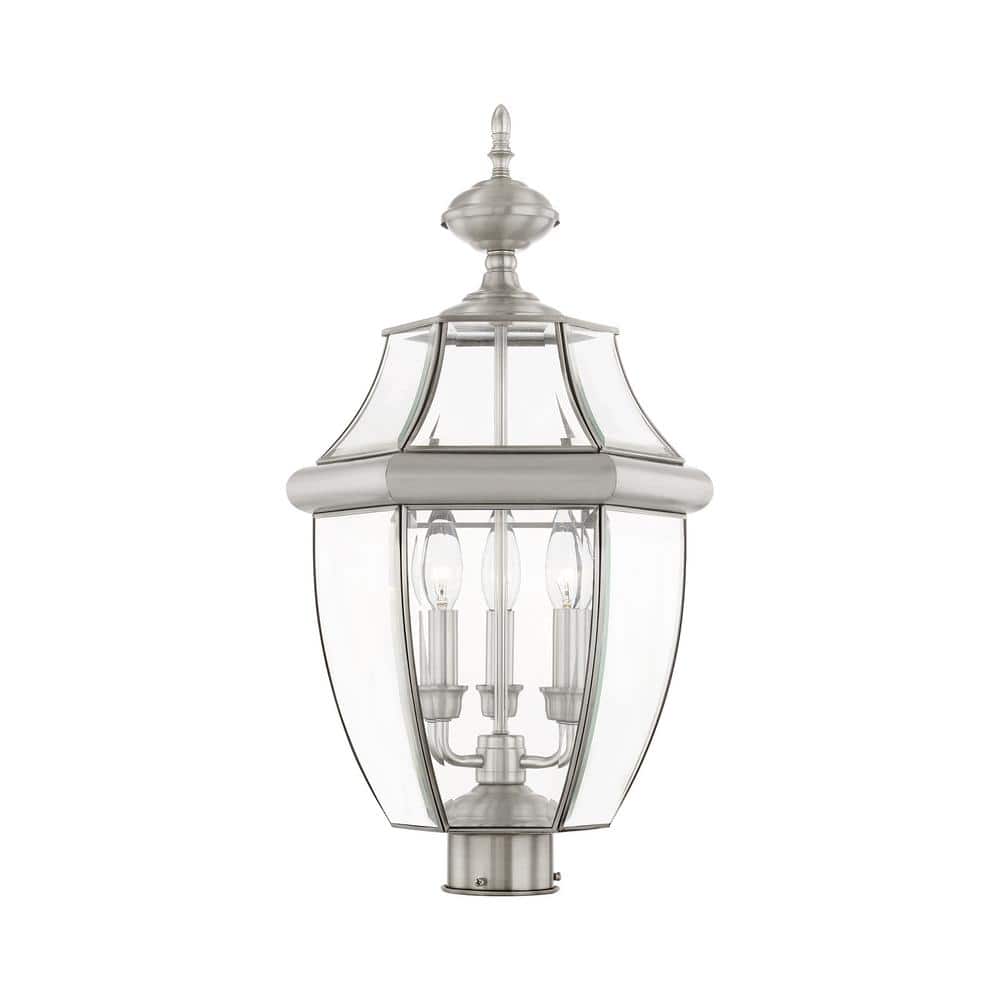 Monterey Brushed Nickel 3-Light Outdoor Post Lantern with Clear Beveled Glass