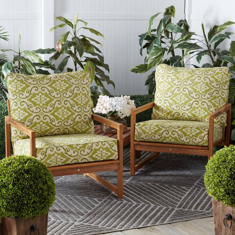 Shoreham Ikat Green and Beige Polyester Lounge Chair Cushion Set