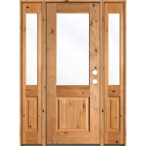 64 in. x 96 in. Rustic Knotty Alder Wood Clear Half-Lite Clear Stain w.VG Right Hand Single Prehung Front Door/Sidelites