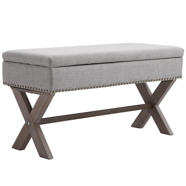 HOMCOM Grey Polyester Fabric Entryway Show Storage Bench 19.75 in. x 35.75 in. x 16.25 in.