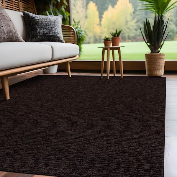 Oasis Solid Brown 6 ft. x 9 ft. Non-Slip Rubber Back Indoor Area Rug