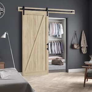 Cornwall 36 in. x 84 in. Textured French Oak Sliding Barn Door with Solid Core and U-Shape Soft Close Hardware Kit