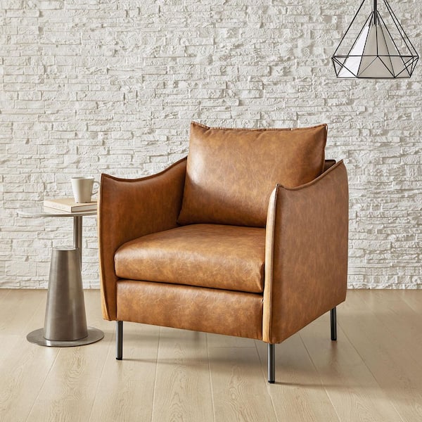 Hajo 30 in. Camel Faux Leather Arm Chair with Metal Legs