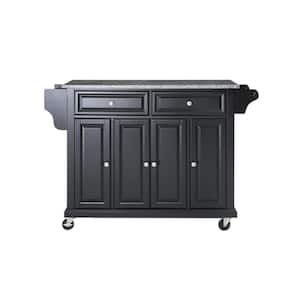 Full Size Black Kitchen Cart with Granite Top