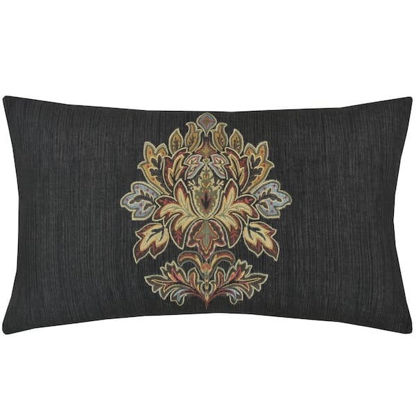 Unbranded Maria Black Cotton Boudoir Decorative Throw Pillow 15 x 20 in.