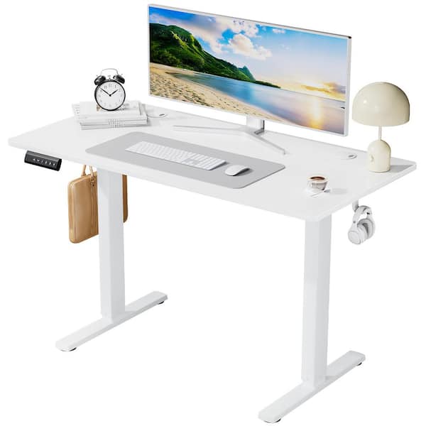 FIRNEWST 48 in. Rectangular White Electric Standing Computer Desk with Whole-Piece Desktop Board Height Adjustable