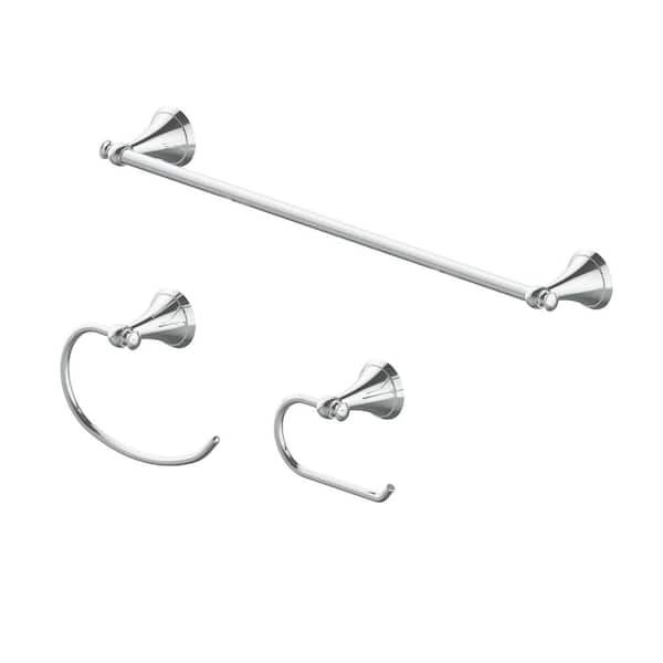 Glacier Bay Haverside 3-Piece Bath Hardware Set with 24 in. Towel Bar, Towel Ring and TP Holder in Polished Chrome