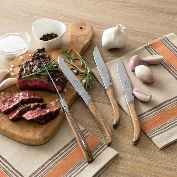 French Home Laguiole Connoisseur Steak Knives with Olive Wood
