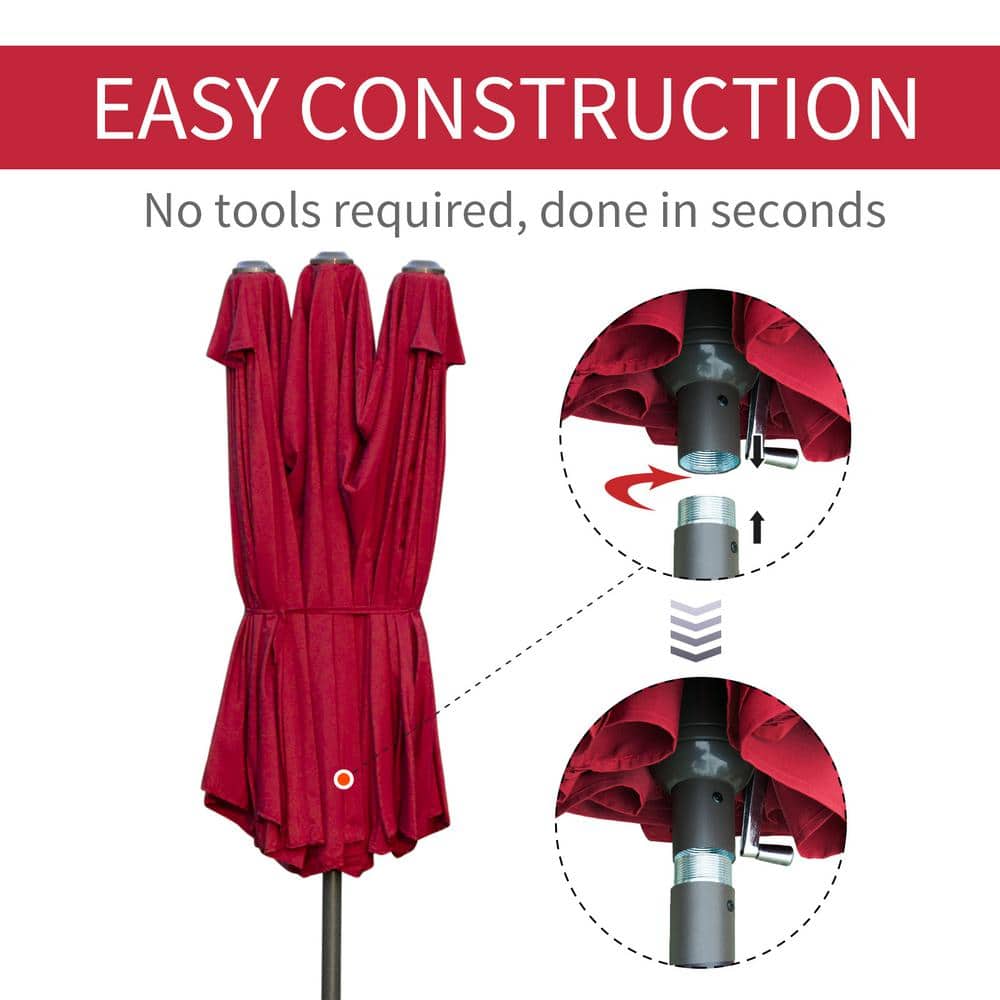 Wine Red Rectangular Steel Market Patio Umbrella with Stand