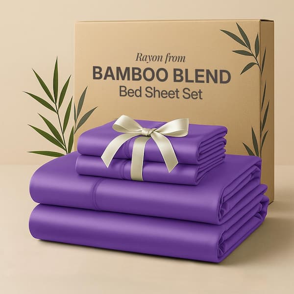 LDC LUX DECOR COLLECTION 4-Piece Purple Solid Color Bamboo Blend