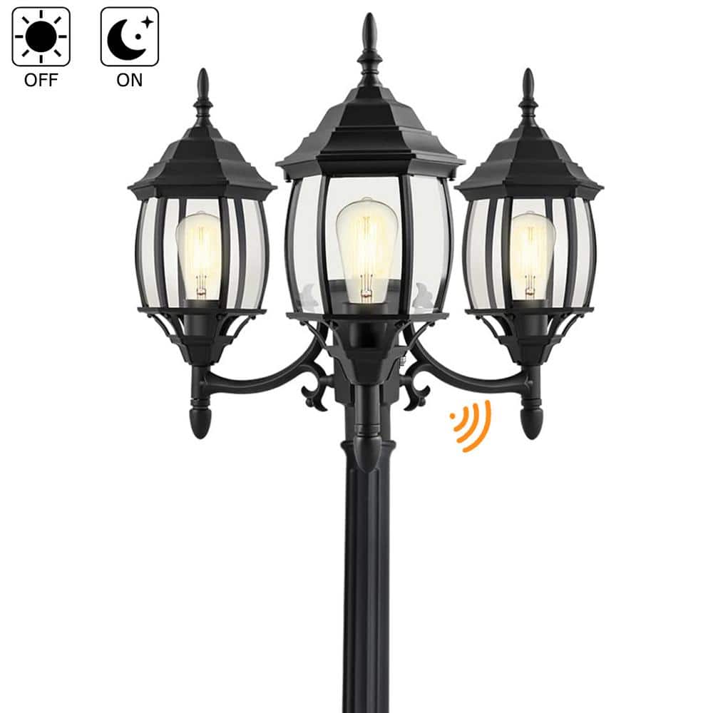 Matte Black 3-Light Outdoor Lamp Post with Clear Glass