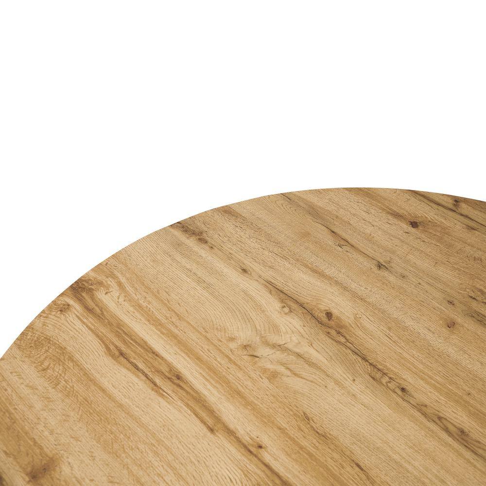 Reclaimed Wood Round Dining Table with Geometric Metal Base