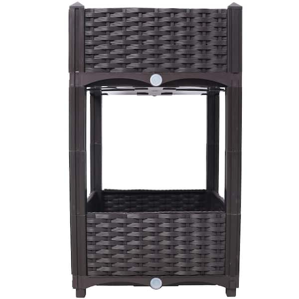 Misopily 15.70 in. Brown Plastic Square Outdoor Elevated Planter Raised Beds with Drainage Plug for Vegetable/Flower/Herb