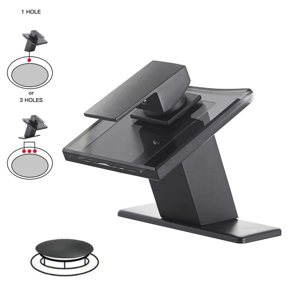 Matte Black Glass Waterfall Bathroom Faucet with Brass Handle
