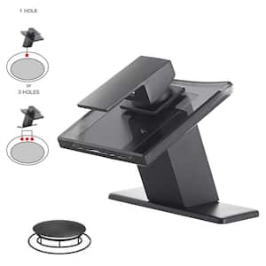 Glass Spout Waterfall Single Hole Single Handle Bathroom Sink Faucet With Pop Up Drain With Overflow In Matte Black