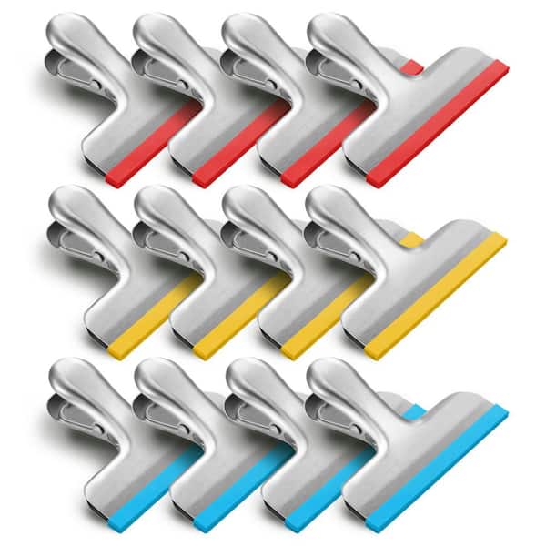 3 in. Stainless Steel Chip Bag Clips with Silicone Coating, Air Tight Seal for Food Bags, Kitchen, and Office (12-Pack)