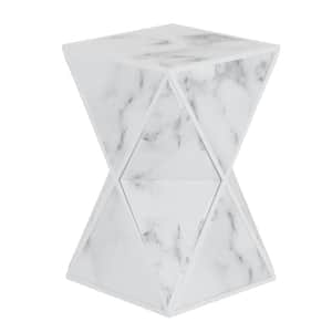 17.4"in Elegant Classical Marble White Geometry Specialty End Table, MDF frame side table for bedroom, living room