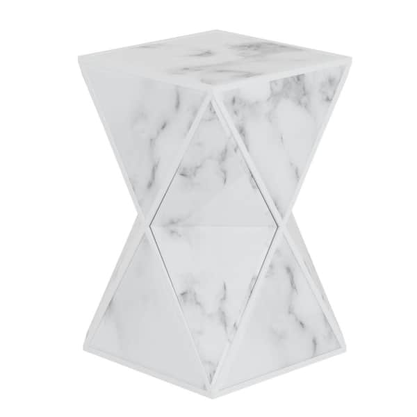ANBAZAR 17.4"in Elegant Classical Marble White Geometry Specialty End Table, MDF frame side table for bedroom, living room