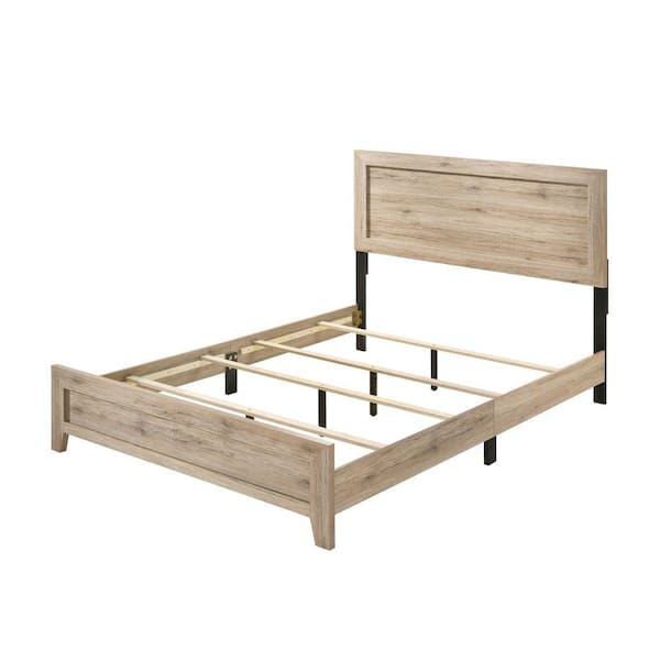 Benjara Brown Wooden Frame Queen Platform Bed with Rectangular Headboard