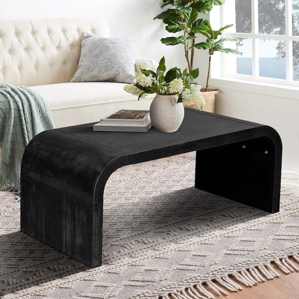 IDEAGLE 47.3 in. Antique Black Rectangle Wood Coffee Table