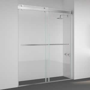 Spezia 64 in. W x 76 in. H Double Sliding Seimi-Frameless Shower Door in Brushed Nickel with Clear Glass