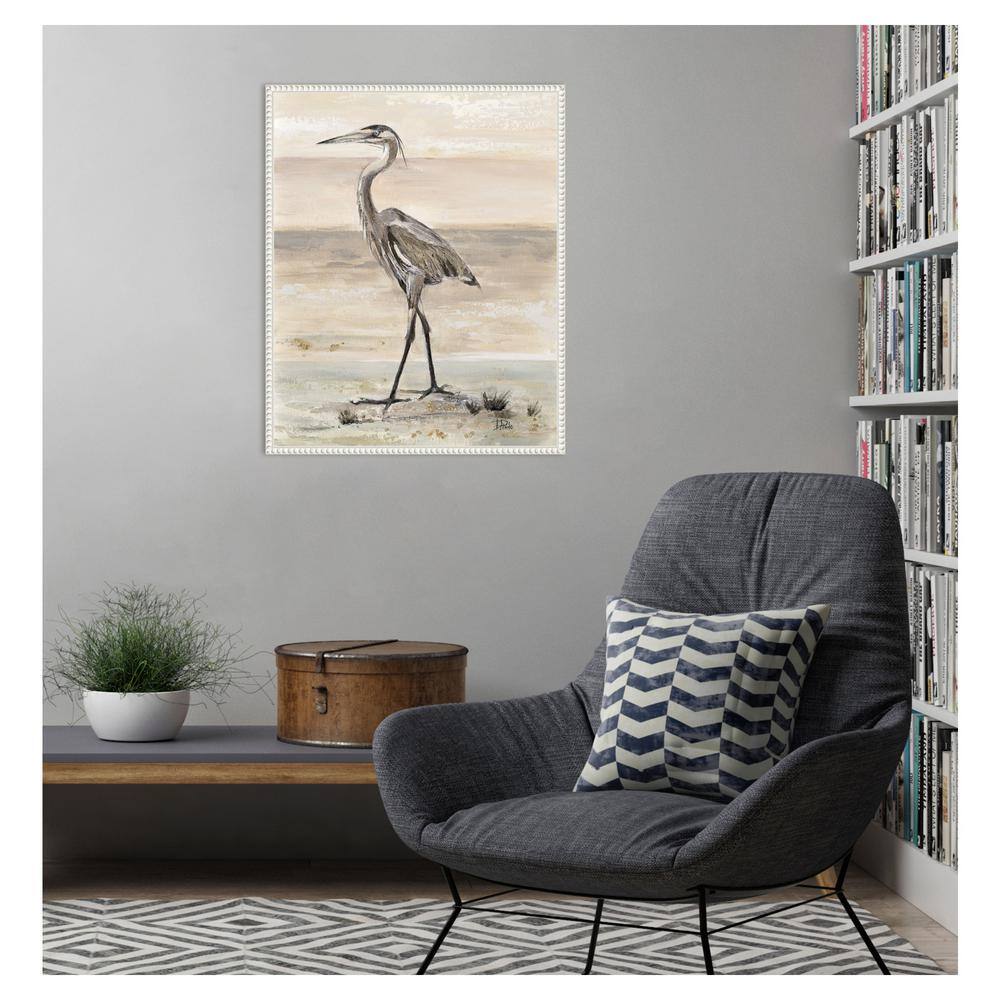 Graceful Egret Beaded Framed Canvas Wall Art