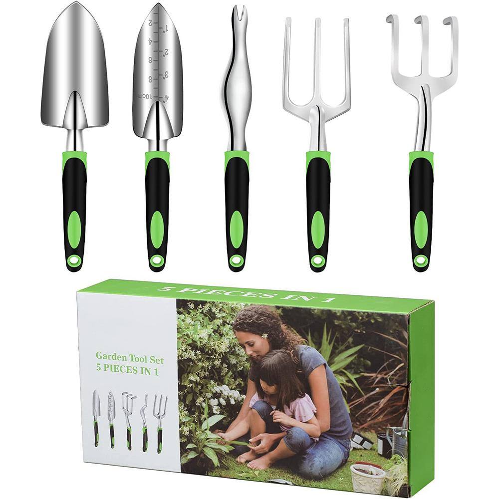 5Piece HeavyDuty Cast Aluminum Gardening Hand Tools with Soft Rubber