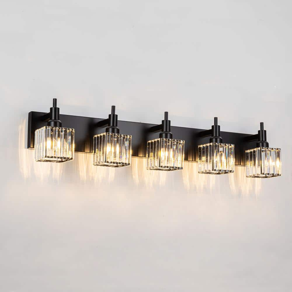 Edislive Orillia In Light Modern Black Bathroom Vanity Light With Crystal Shades