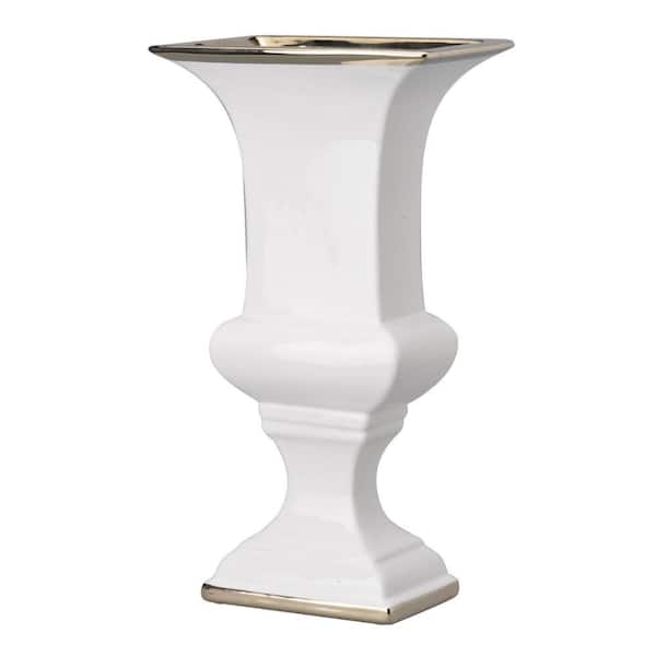 Benjara White and Gold Urn Ceramic Decorative Vase