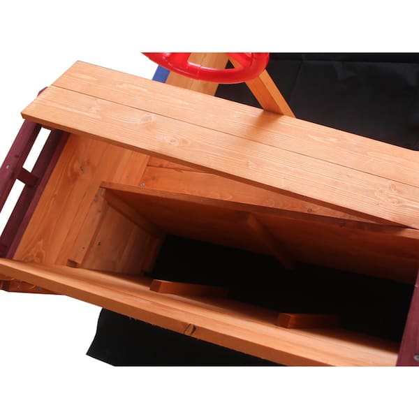 Misopily Pirate Ship Wooden Sandbox with Cover and Rudder Outdoor