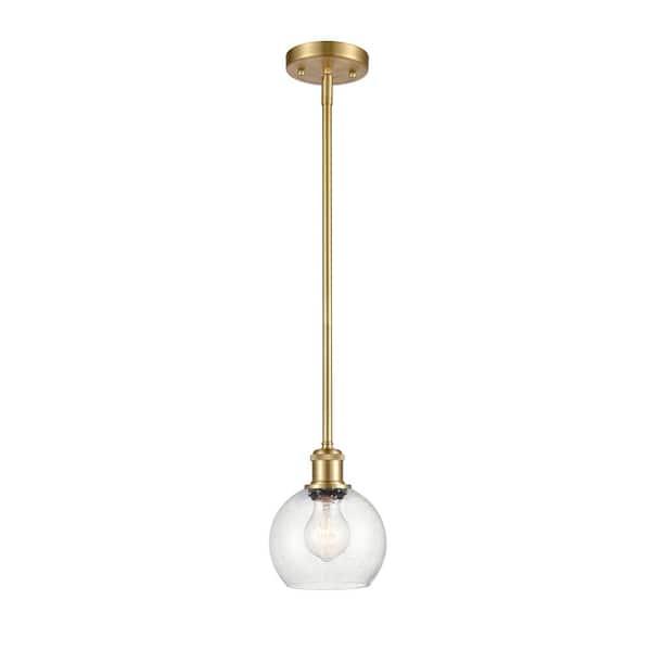 Innovations Athens 1-Light Satin Gold Shaded Pendant Light with Seedy Glass Shade