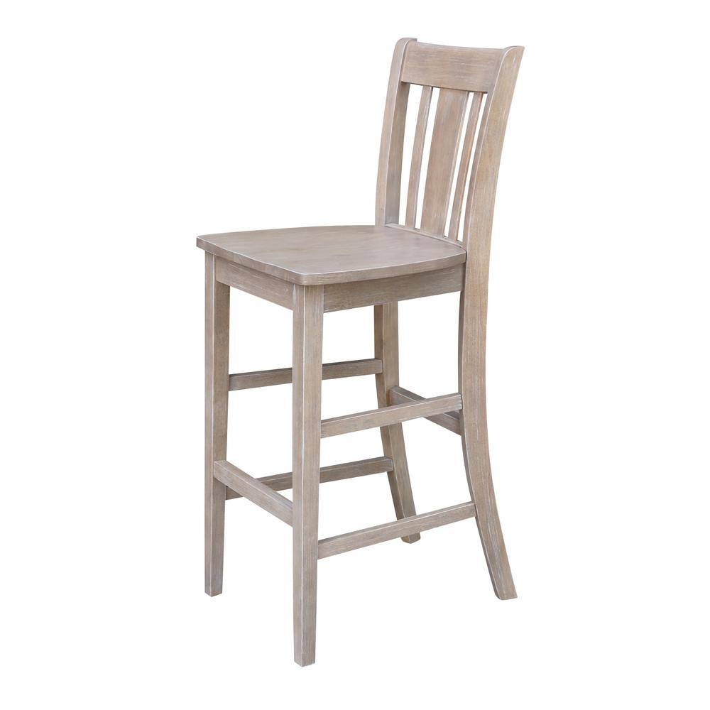Elegant Washed Gray Taupe Solid Wood Bar Stool, 29.92" Seat Height