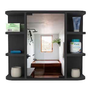 24 in. W x 20 in. H Rectangular Wood Medicine Cabinet with Mirror, 6 External Shelves,3 Internal Shelves in Black Wengue