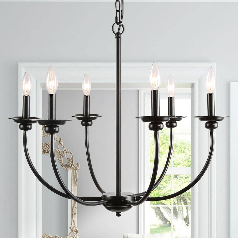 LNC Black Farmhouse Candle Chandelier Light Luraca 6-Light Modern ...