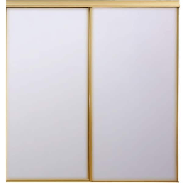 TRUporte 96 in. x 96 in. Bright Gold Mirror Steel Framed Sliding Door