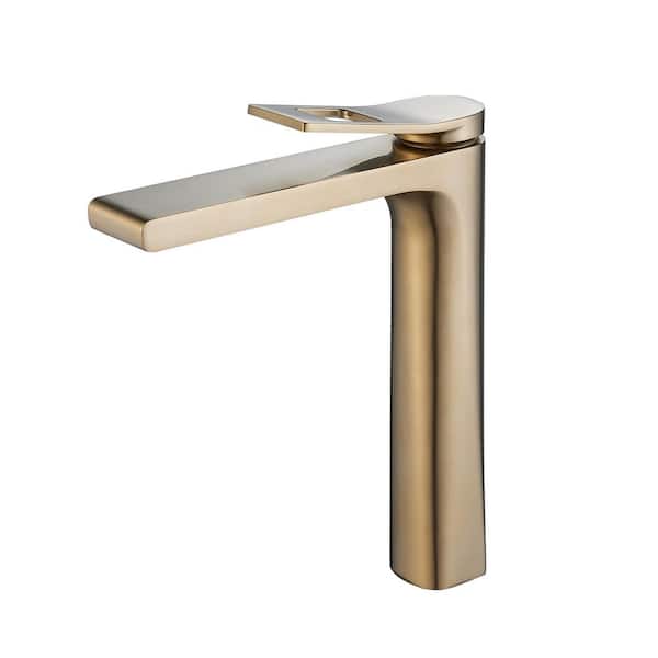 FURUISI Single Handle Single Hole Bathroom Faucet with Supply Lines and Spot Resistant in Gold