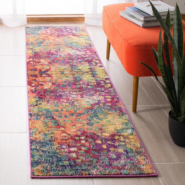 Madison Fuchsia/Gold 2 ft. x 22 ft. Geometric Runner Rug