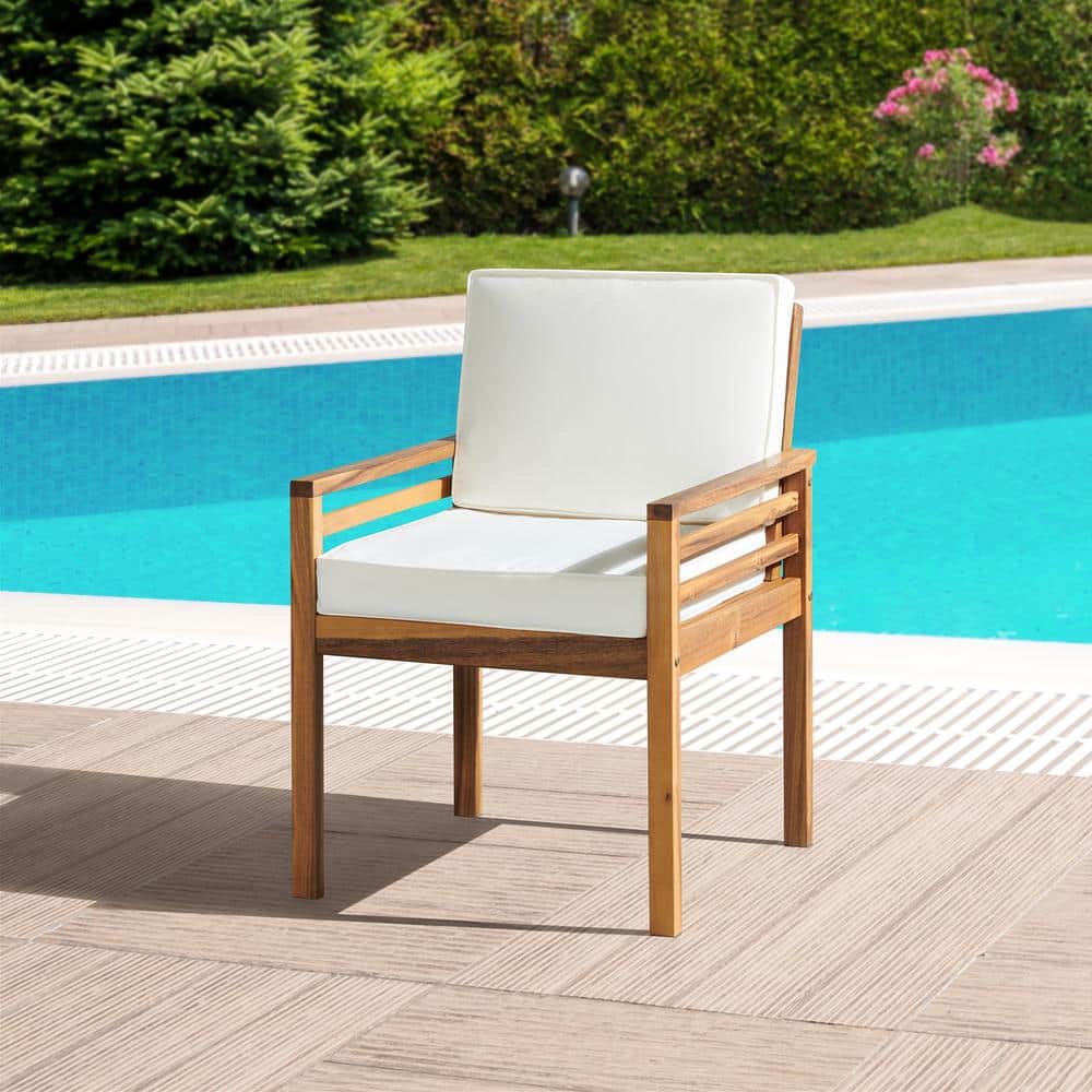 Natural Acacia Outdoor Dining Chair with Cream Cushions