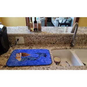 14 in. x 21 in. Multicolor Brunette Mermaid on Blue Dish Drying Mat