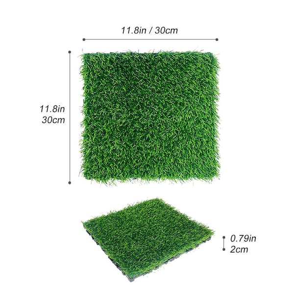 12 in. Artificial Grass Turf Interlocking Deck Tiles, Indoor/Outdoor Flooring Decor, Grass Green (35-pack)