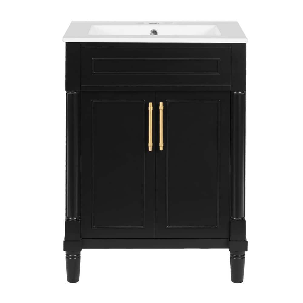 24 in. Single Sink Freestanding Black Bath Vanity with White Ceramic Top price history on PriceWatchPro