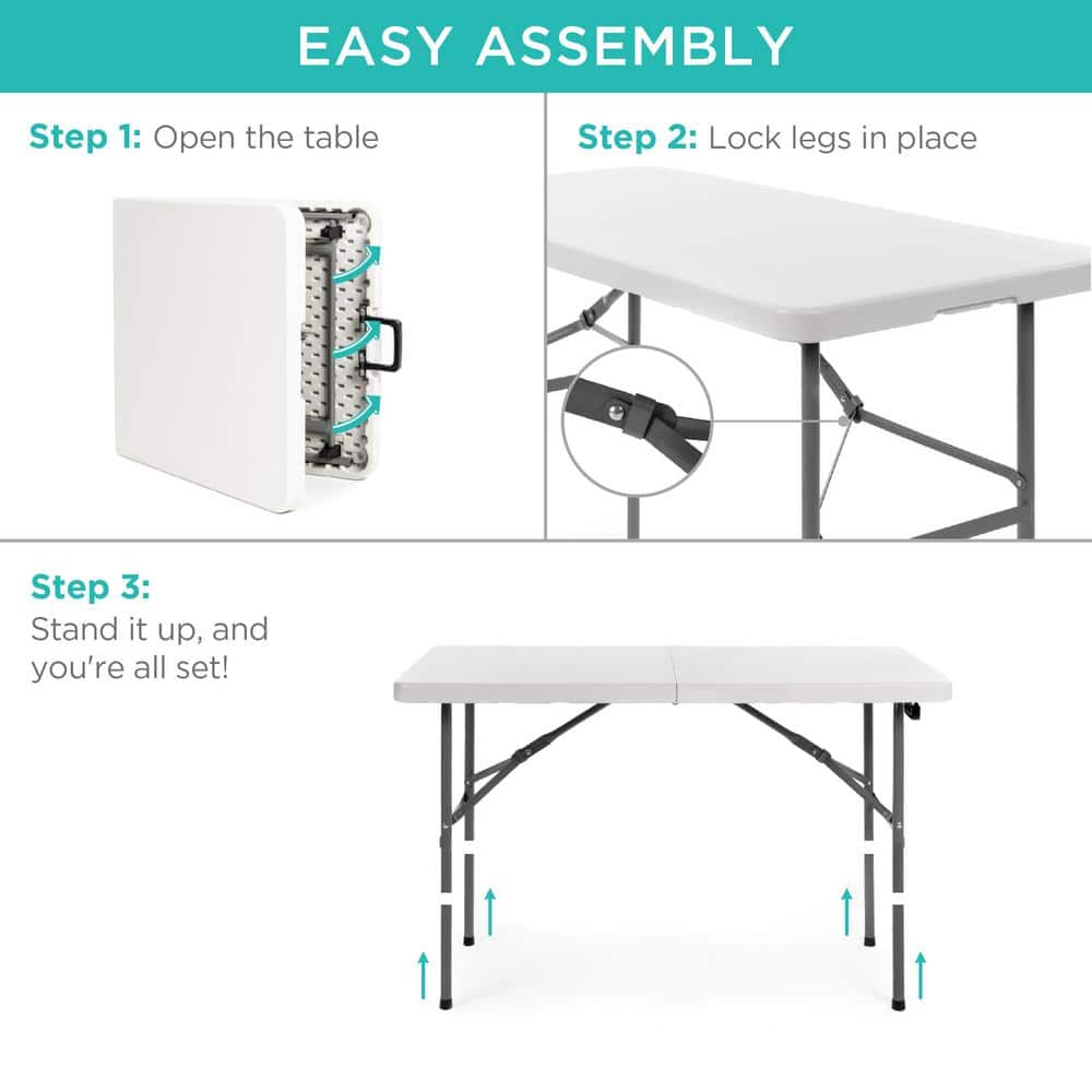 White Heavy-Duty 4ft Folding Plastic Table with Handle