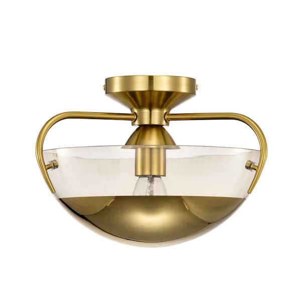 Warehouse of Tiffany Vexa 13 in. 1-Light Indoor Brass Finish Semi-Flush Mount Ceiling Light