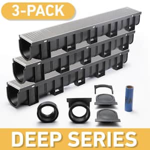 Deep Series 5.4 in. W x 5.4 in. D 39.4 in. L Plastic Trench and Channel Drain Kit w/ 316 Stainless Steel Grate (3-Pack)