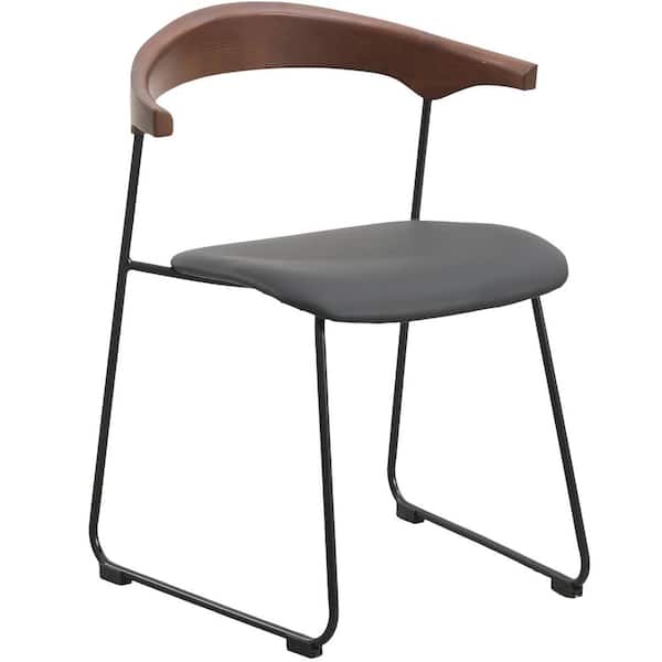 Leisuremod Lyra Modern Dining Chair Upholstered in Faux Leather with Beech Back and Metal Legs in Black Walnut/Black