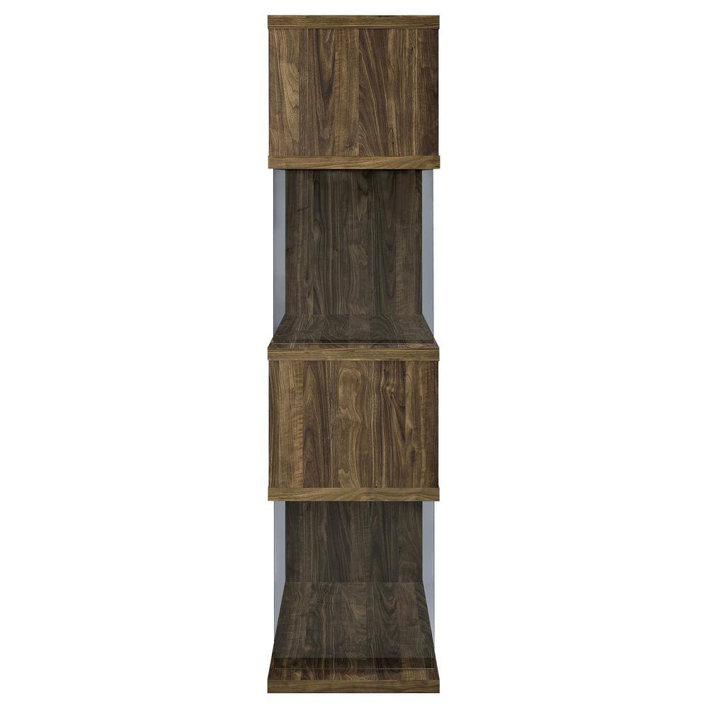 63" Walnut and Glass Zig Zag Bookcase