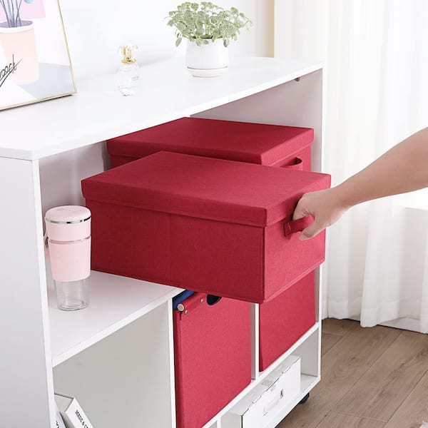25 qt. Linen Clothes Storage Bin with Lid in Red (2-Box)