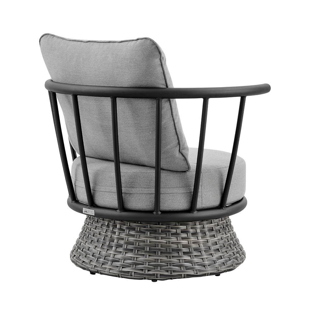 Giotto Black Aluminum and Wicker Outdoor Lounge Chair with Gray Cushions